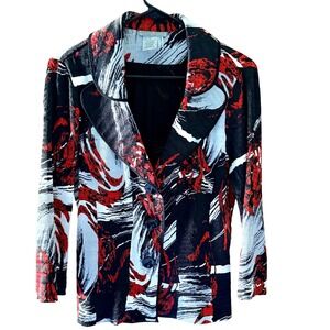 Alberto Makali Blazer Women Size L Red Black White Abstract Crinkle Textured